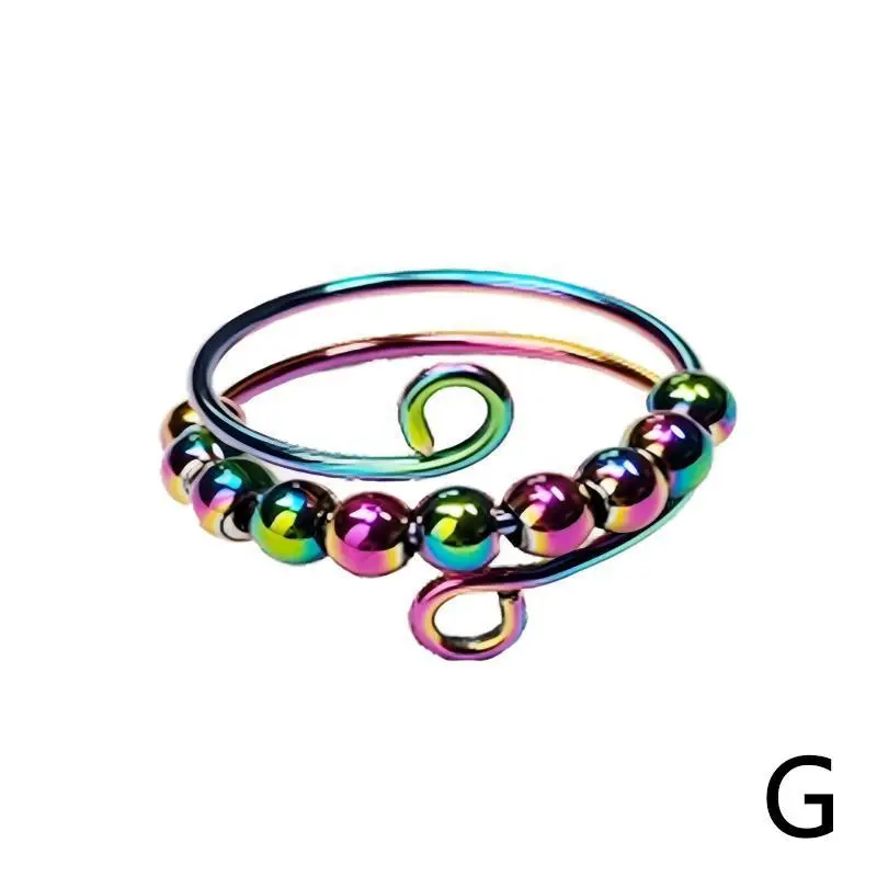 elegant boho stainless steel anxiety rings for women anti stress fidget spinner rings with rainbow beads rotates adjustable stacking jewelry for daily gift occasions christmas bohemian style best for christmas Product details 11