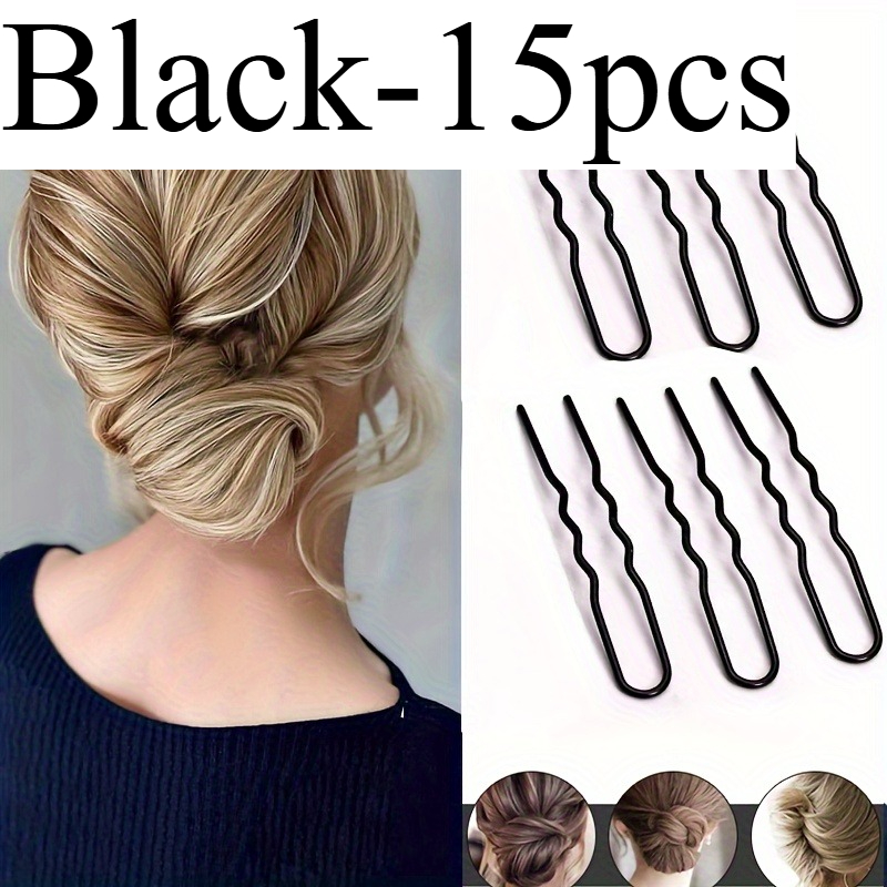 Image of 15pcs Stylish U-shaped Hairpins - Elegant Bun Hairdressing Additions - Women's Durable Headgear Set
