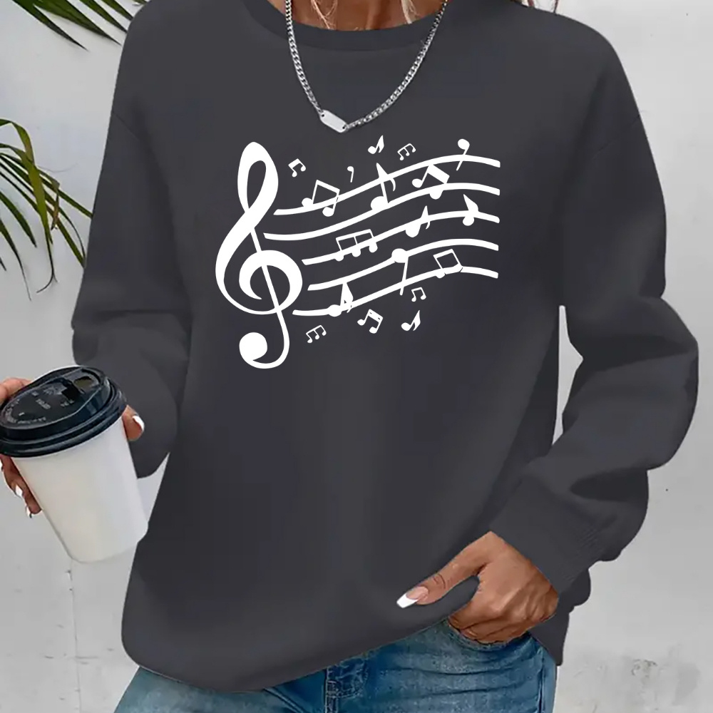 

Sweat à Capuche Décontracté pour Femme avec Motif de Notes de Musique