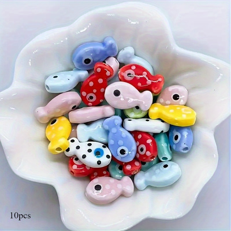 TEMU 10 Piezas de Cuentas Cerámicas Artesanales con Diseño de Puntos - Multicolor para Hacer Joyería DIY: Collares, Pulseras, Pendientes y Colgantes,