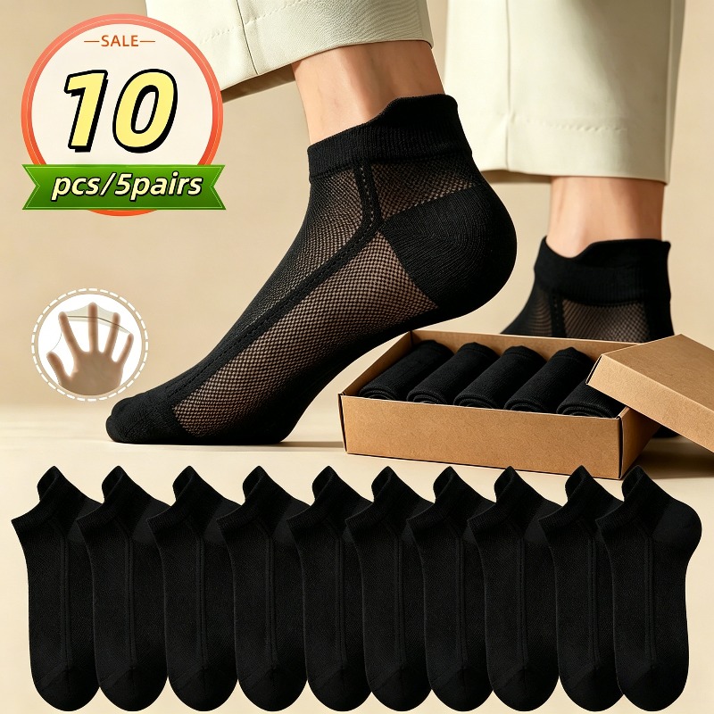 TEMU 10pcs/5 Pairs Women's Mesh Spring/summer Thin Short Socks, Men's Mesh Breathable Short Socks, Black And White Socks, Women's Low-cut Hollow-out