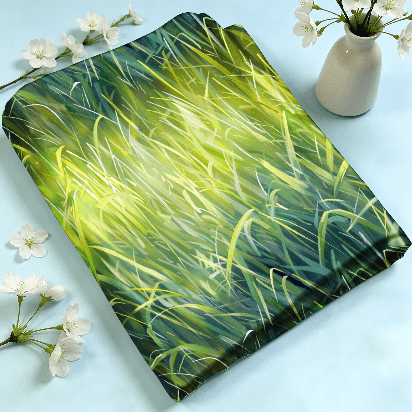 TEMU 1pc Swaying Grass Leaf Pattern Printed Fabric, Available, Soft And Comfortable Material, Polyester Handcraft Fabric, Suitable For Pillowcases,