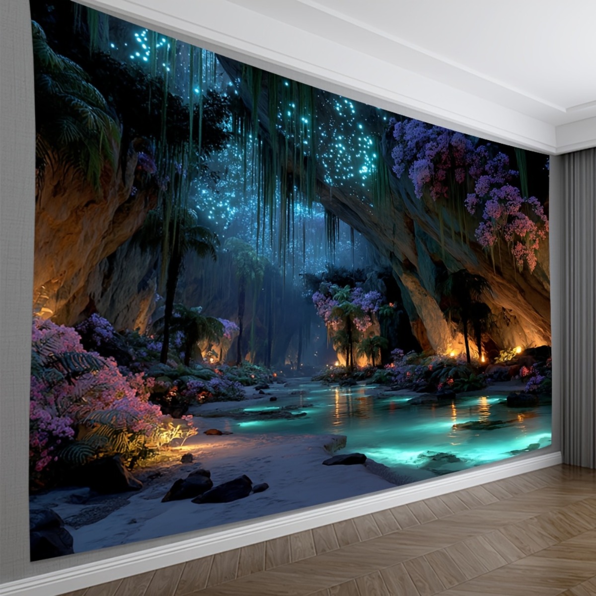 2d flat 2d   unit of   forest wall mural peel and stick wallpaper featuring   and turquoise   party decor and home decoration without the need for electricity