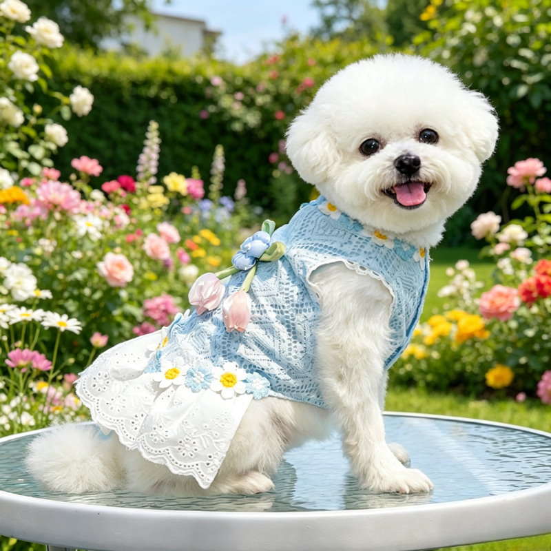 TEMU ペット用レースドレス 夏用メッシュ薄手涼しい夏服 熊ボメイのような小型・中型犬・猫向け