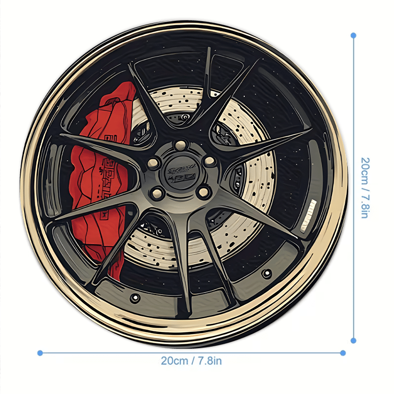 TEMU A Circular Mouse Pad With A Red Wheel Design, Featuring A Non-slip Rubber Base, Suitable For Gaming, Office Use, And Car-themed Desktop