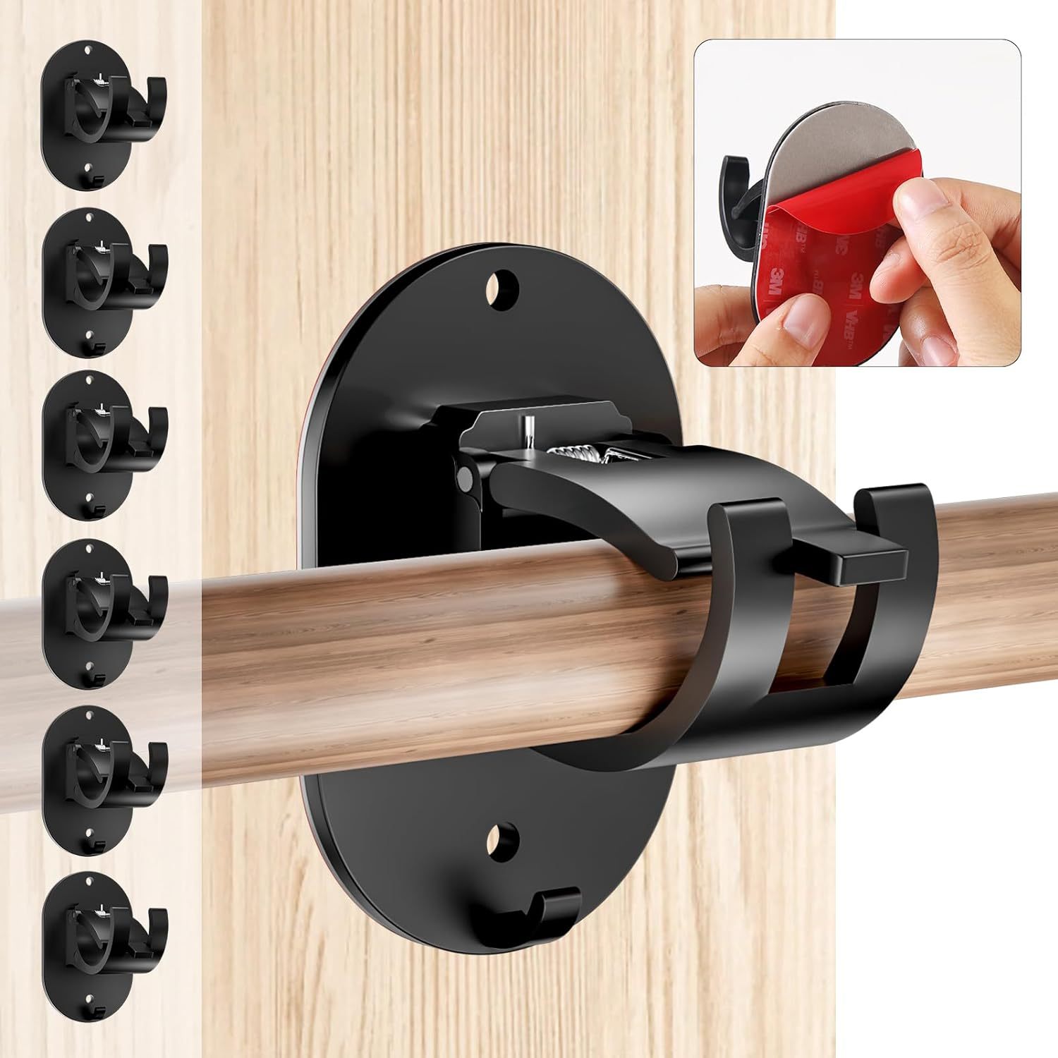 TEMU 4pcs No Drill Curtain Rod Brackets, Upgraded No Drilling Self Adhesive Curtain Rod Holder, Universal Nail Free Adjustable Curtain Rods Hooks For