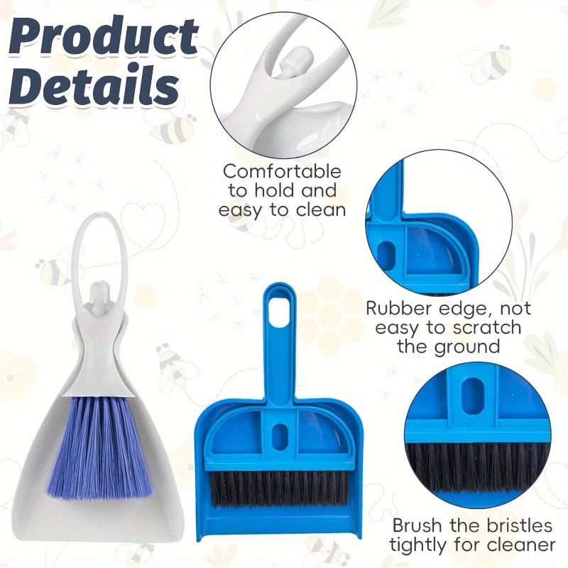 2 pack mini dustpan and brush set with ergonomic handle & locking mechanism - heavy-duty bpa-free plastic, compact pet cage cleaner with hanging storage for small animals - ideal for guinea  , cats, hamsters,  , rabbits, reptiles - multi-surface broom & dustpan for home, travel, rooms -   design, sturdy & durable, easy to store, ergonomic grip, foldable for   Product details 1