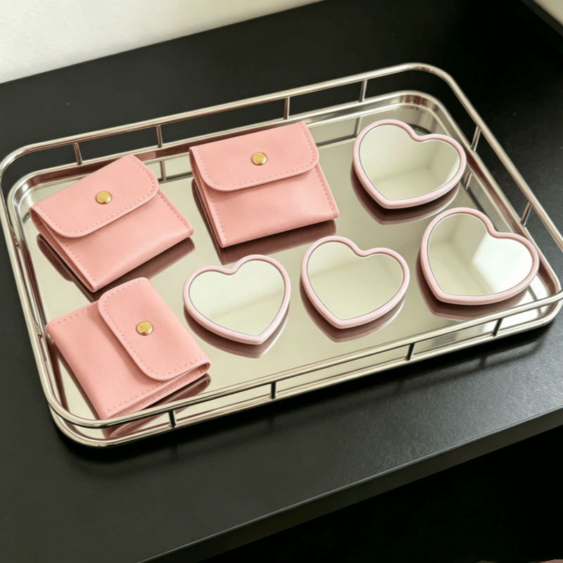 Travel 10pcs Heart-Shaped Portable Mirrors with Cosmetic Bags