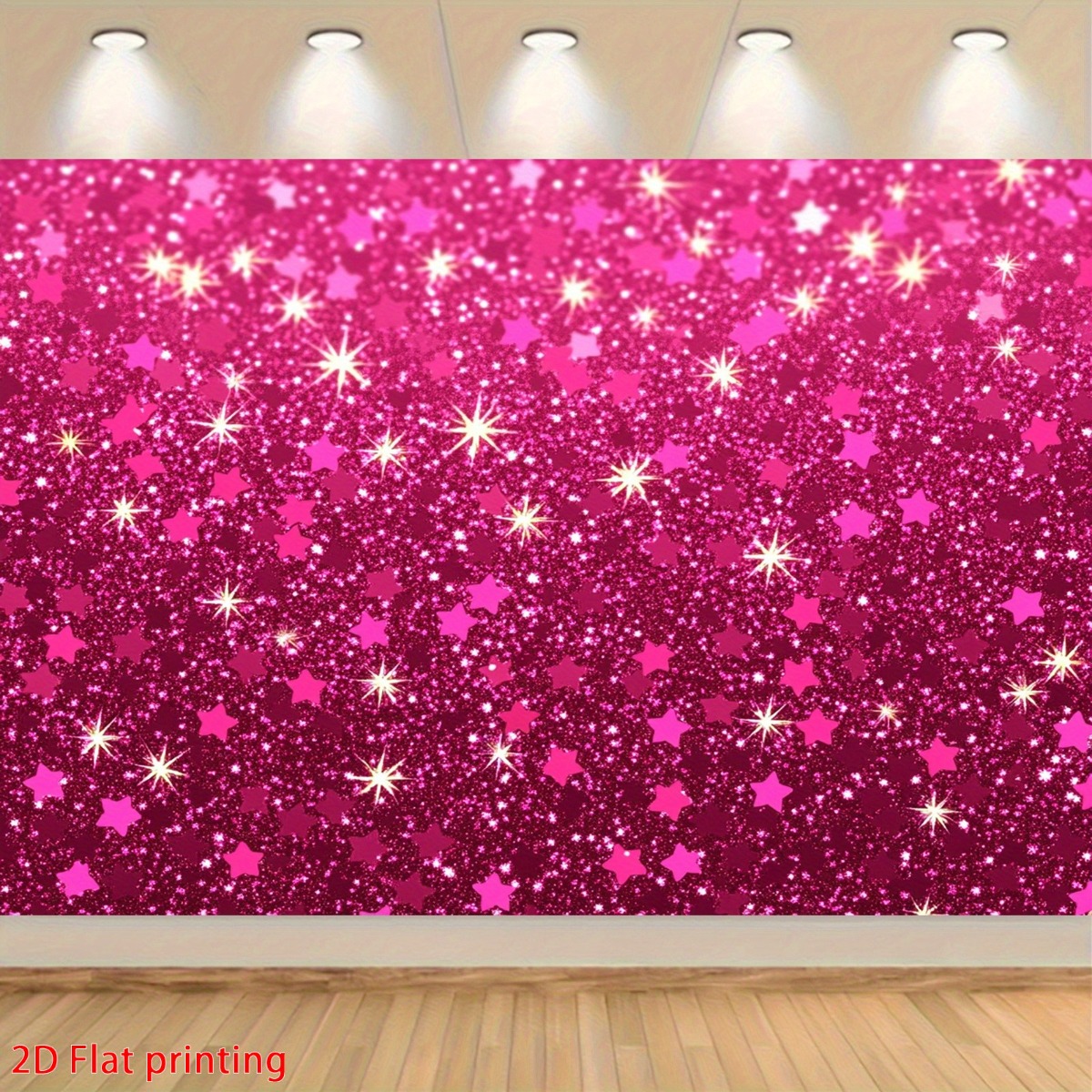 TEMU 2d Flat, 2d Flat Printed 1pc Vibrant Pink Glitter Backdrop - Multipurpose, No Electricity Needed, Easy Up, Reusable, Spring/ Summer Event