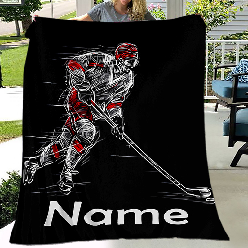 

Comfort, Personalized Hockey-themed Flannel Blanket With Custom Name - Soft, For , Camping & Travel - Gift For Family & Friends