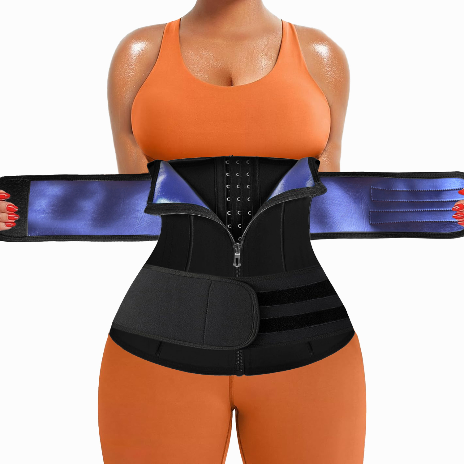 Triple Compression Neoprene Sauna Waist Trainer Corset for Women  Adjustable Hooks Zipper Closure, Double Waistband Fitness C