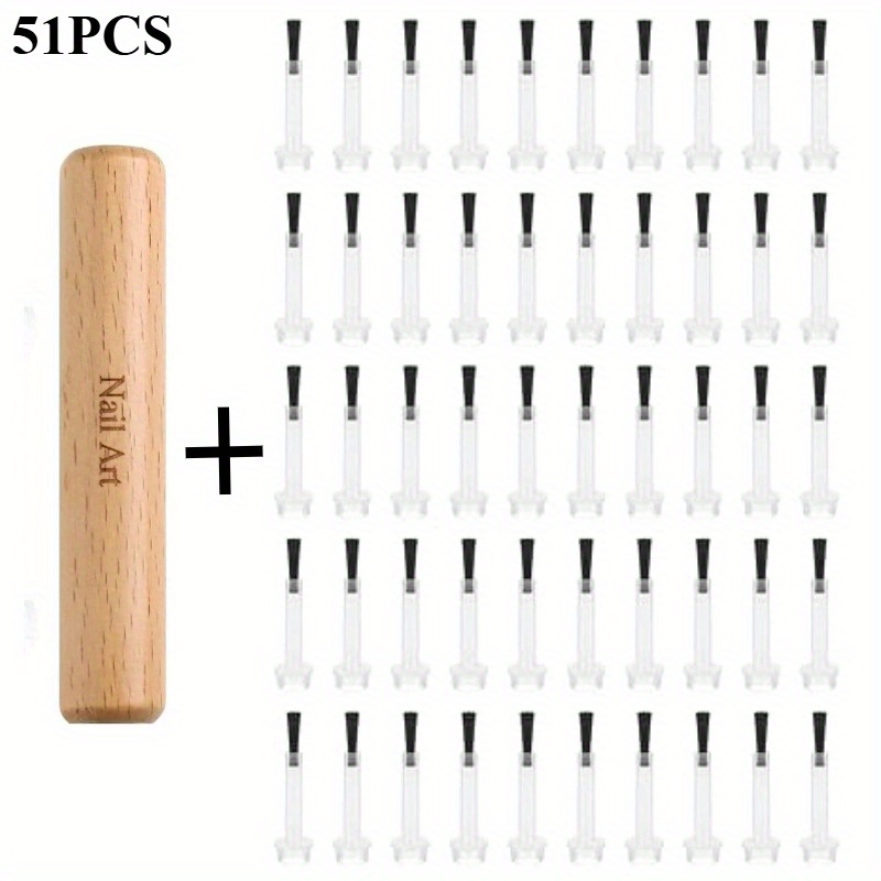 TEMU 51pcs Set Of Nail Art Brushes Featuring A Detachable Wooden Handle - Professional-grade Nail Polish Brushes, Versatile Tools For Nail Art, High-quality Brushes, Ergonomically Designed, And