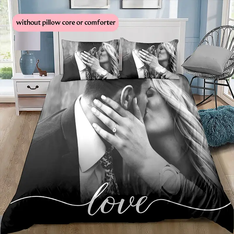 3d picture customization customize your personalized photo quilt cover couple valentines day wedding anniversary quilt cover bedding bedroom christmas decoration christmas gift 1 duvet cover 2 pillowcase without core 1 Product details 5