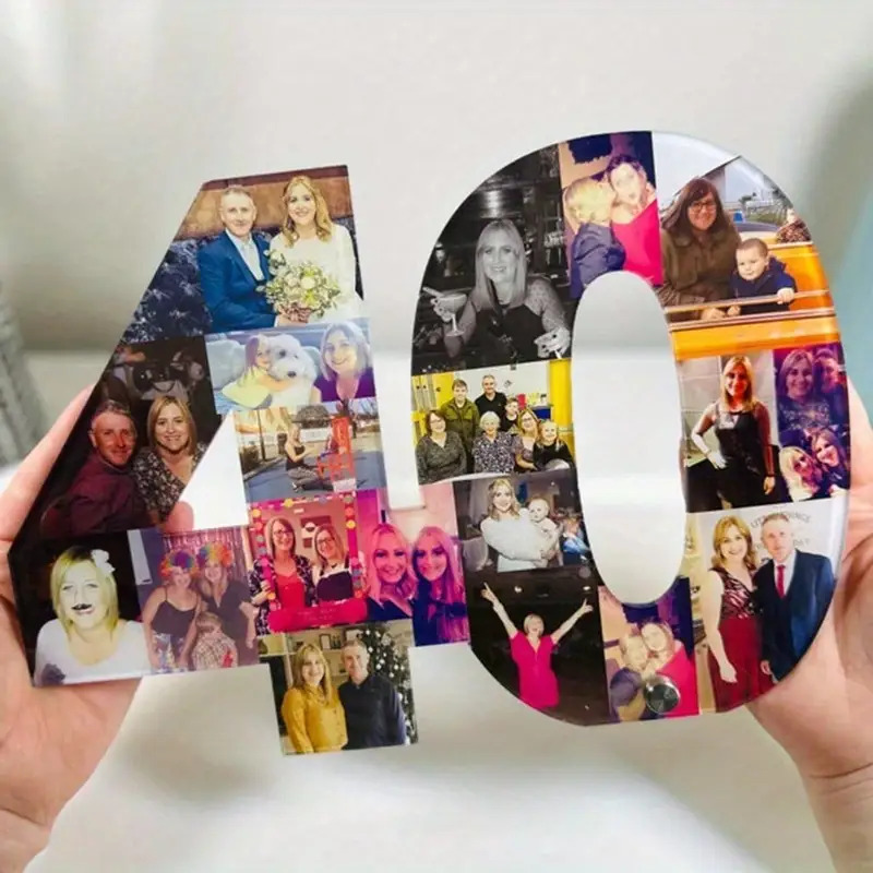TEMU [2d Flat] Custom Personalized Age Number Photo Collage Plaque | Custom 1-10pcs Photo "happy 16/18/21/25th Birthday" Frame, 30/40//70/ Collage
