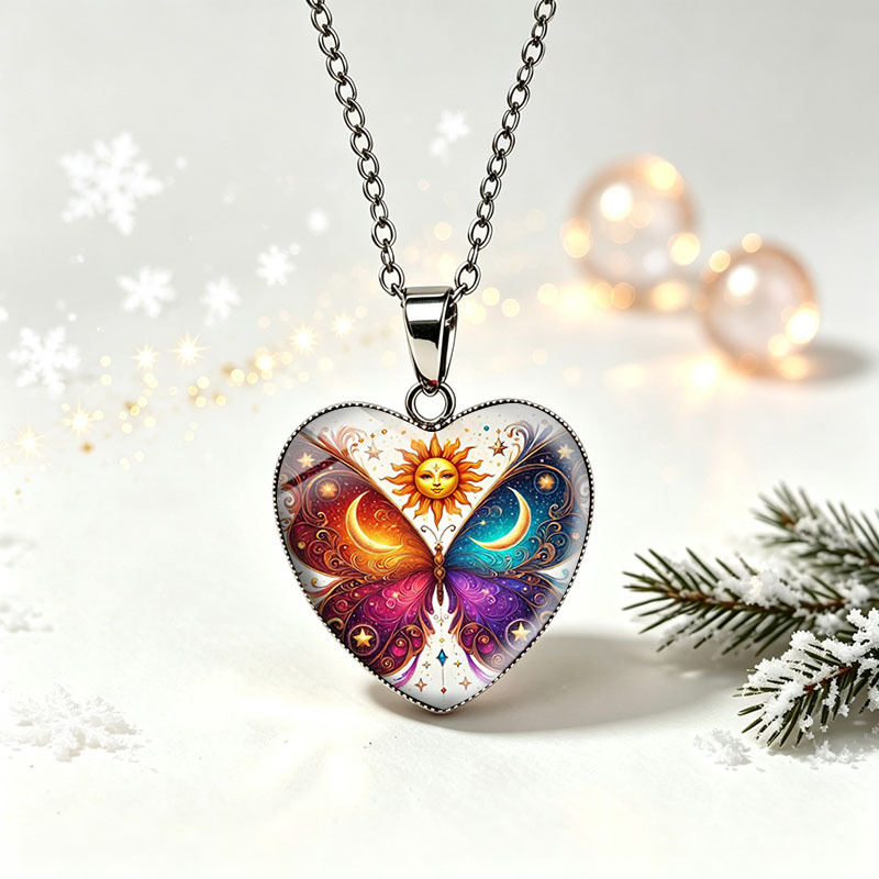 Unisex Celestial Butterfly Sun Moon Star Heart Necklace