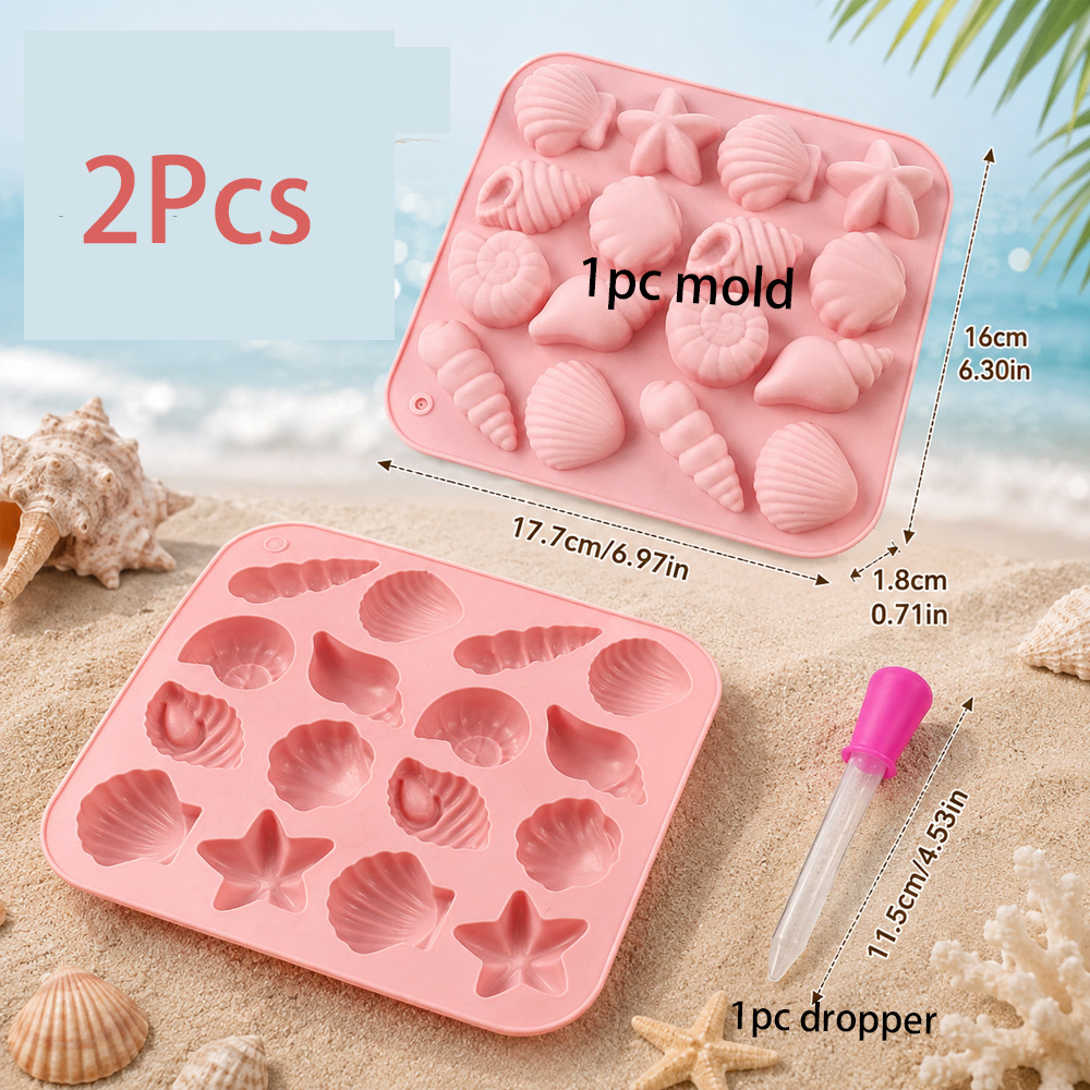 TEMU Kit de manualidades a de 2 piezas, moldes de silicona para velas de concha marina de 12 eslabones con juego de gotero, decoración de resina con