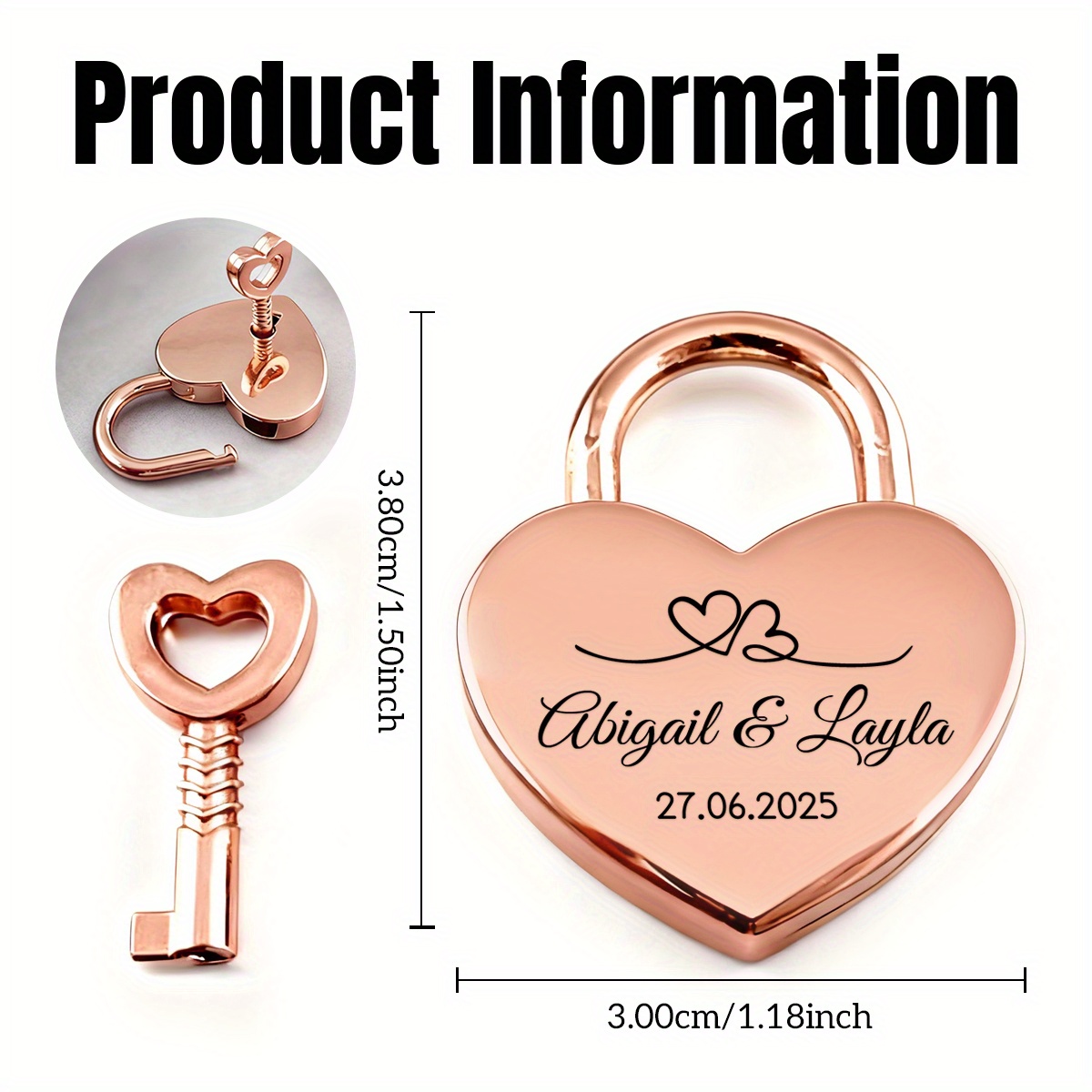 TEMU A Personalized Heart Lock Set For Engagement: Metal Heart-shaped Lock With Key, Laser-engravable Text That , In Multiple Colors. Engraved With