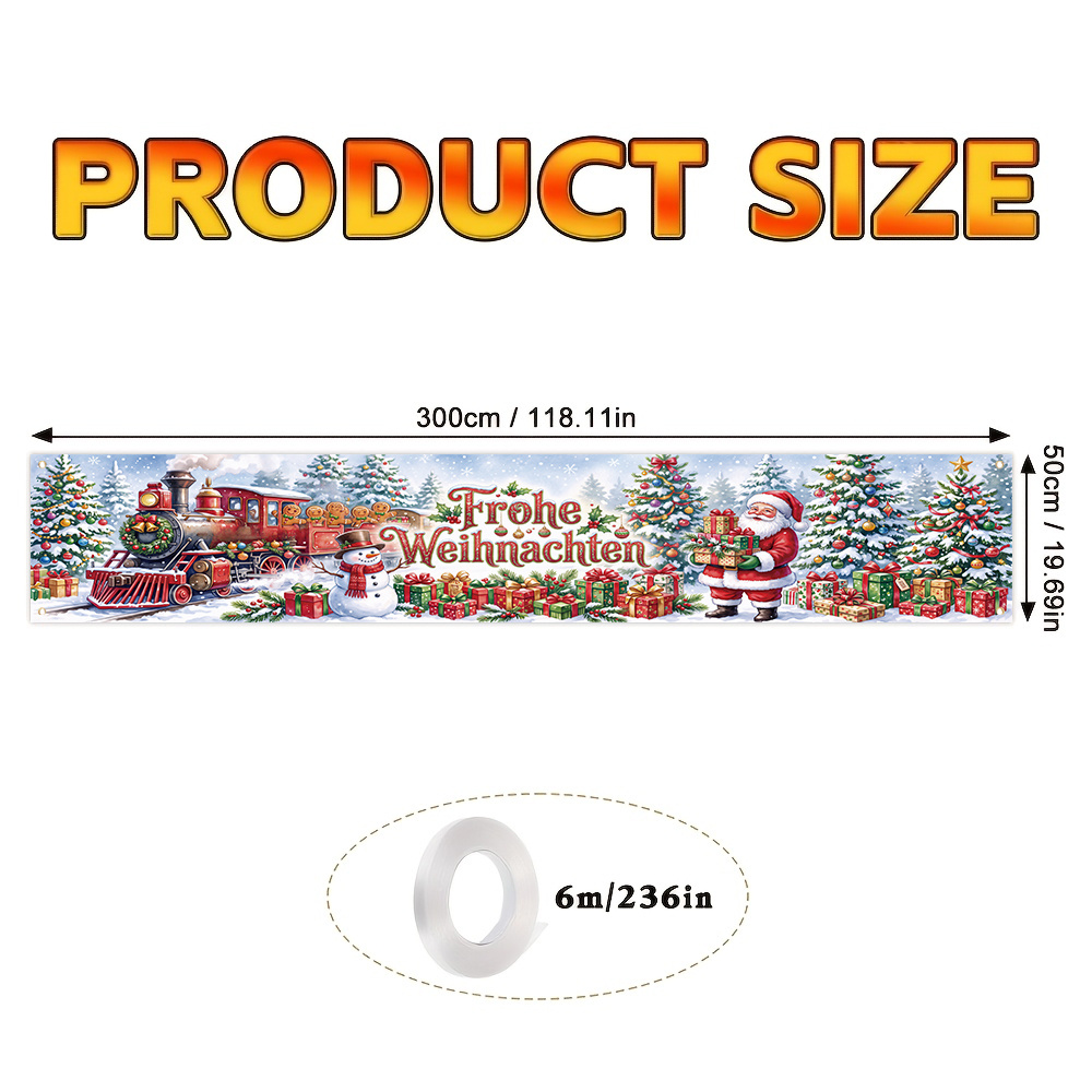 TEMU 2D-Flach, . deutsches „Frohe Weihnachten“-Weihnachtsbanner, geeignet für Winter-Neujahrs-Eingangsdekoration mit Weihnachtsmann-, Schneemann- &