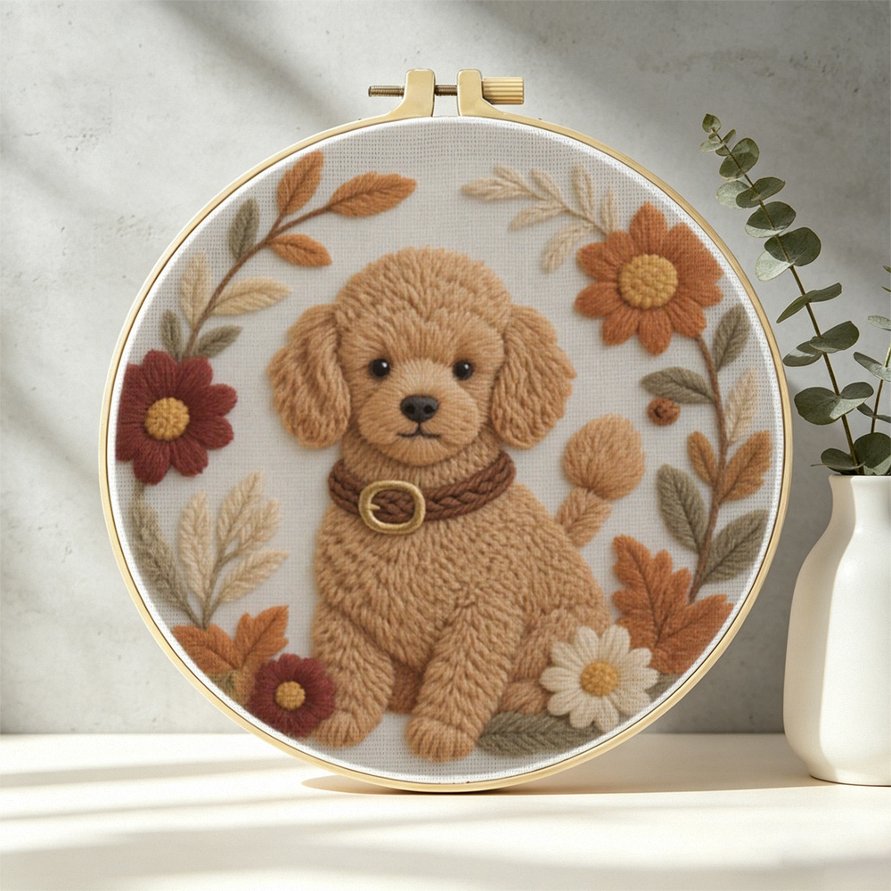 TEMU 【初心者向け】パンチニードル刺繍キット。鮮やかで可愛い犬のデザイン。パンチニードル、糸、説明書、刺繍枠、プリント済みのパターン生地、可愛い牛のパターン、創造的な手作りクラフトキットが含まれています。