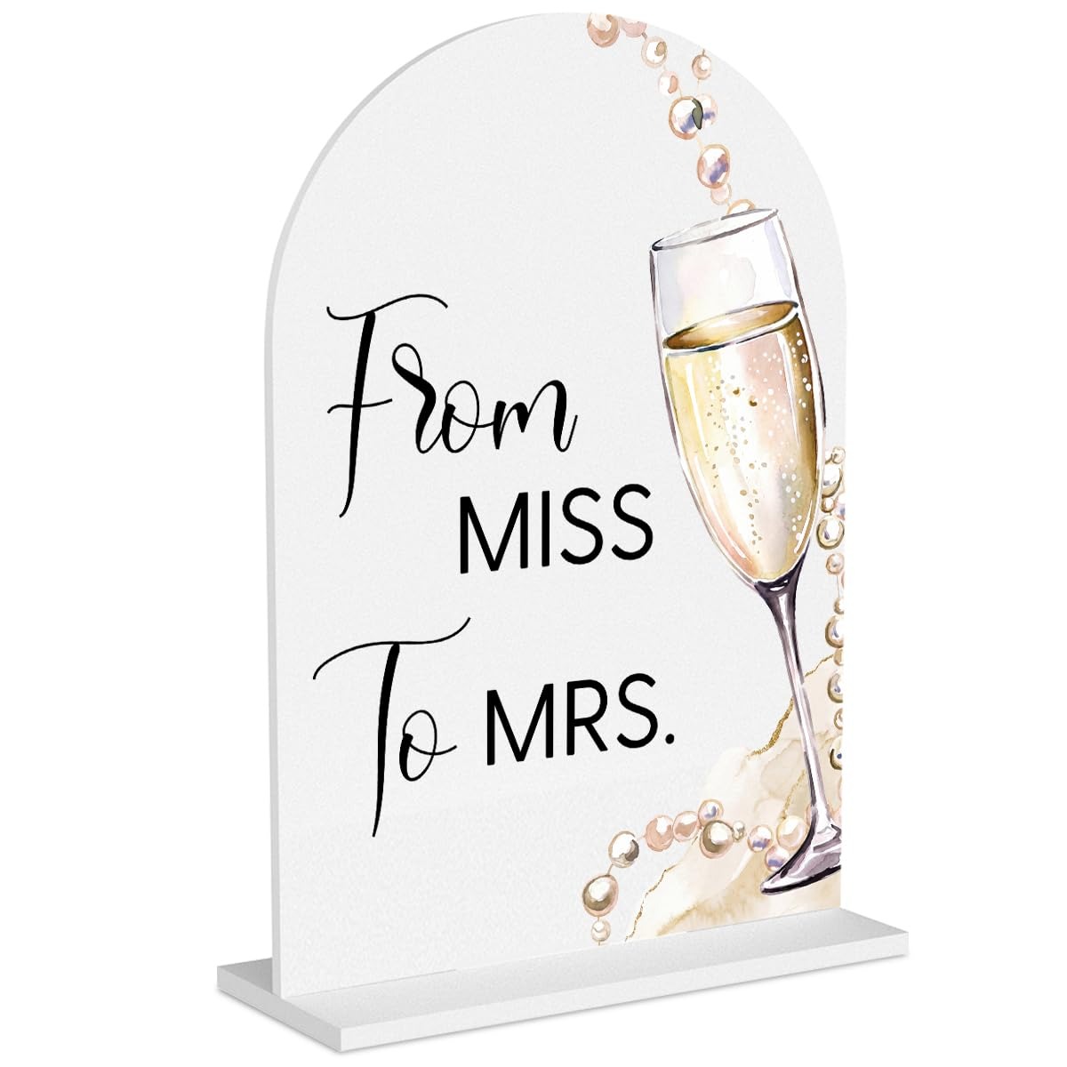 TEMU 2d Flat Arch White Acrylic From Table Plaque With Base, Watercolor Champagne Flute Pearl Printed Tabletop Sign, Bridal Shower Bachelorette Party