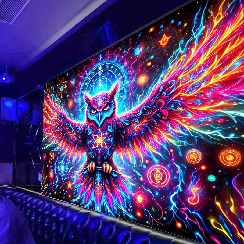 Vibrant 3d Neon Owl Tapestry Psychedelic Wall Hanging For Bedroom_voghion.com