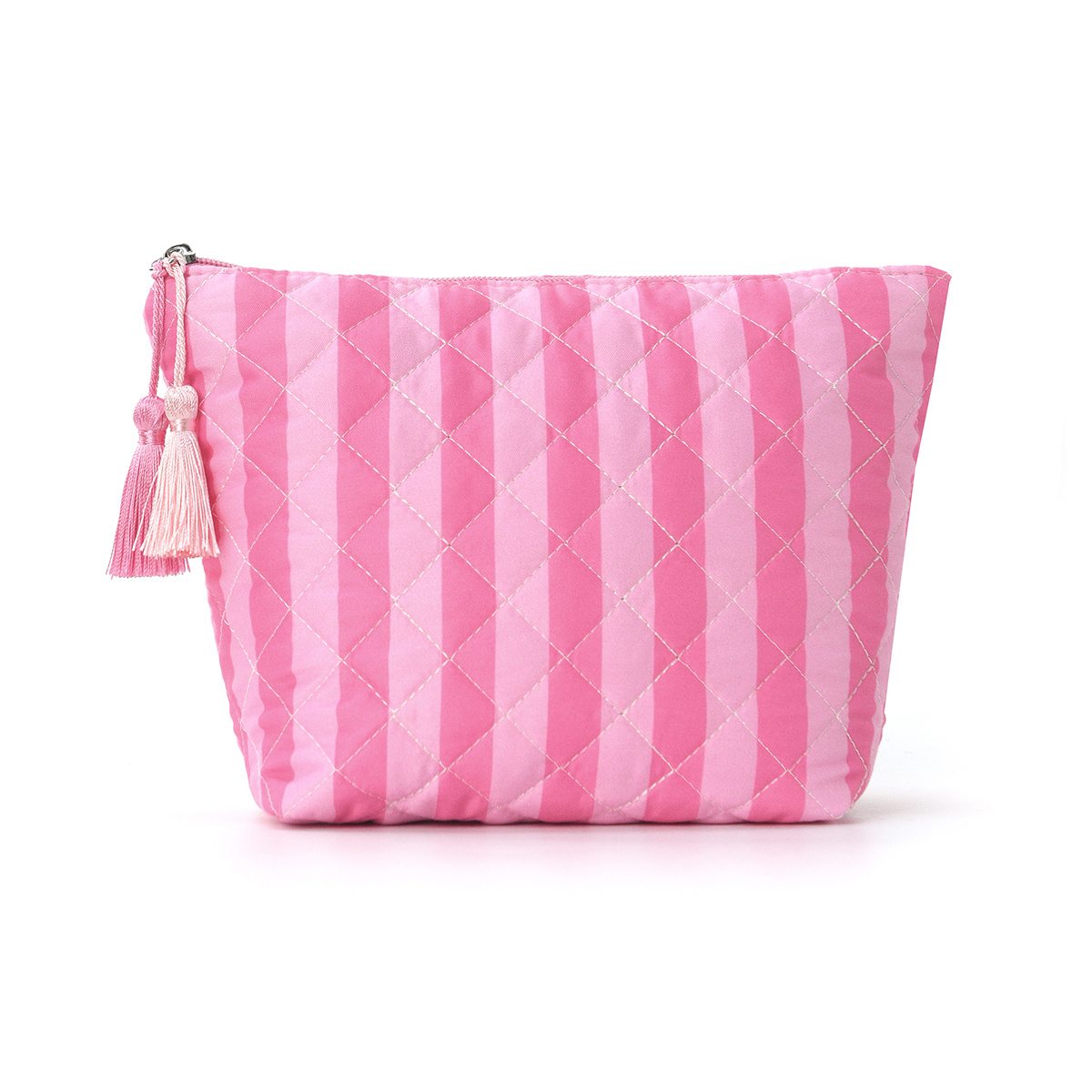 TEMU Trousse de maquillage matelassée à losanges rayés et à de couleur pour femme, sac de rangement portable de grande , trousse de toilette de