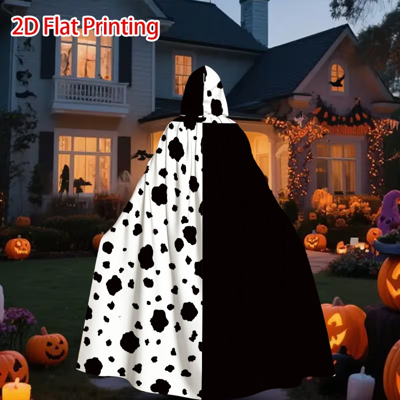 TEMU 1pc 2d Flat Black And White Polka Dot Hooded Cape, Suitable For Halloween Parties, Cosplay Parties, Themed Celebrations, And Outdoor Events.