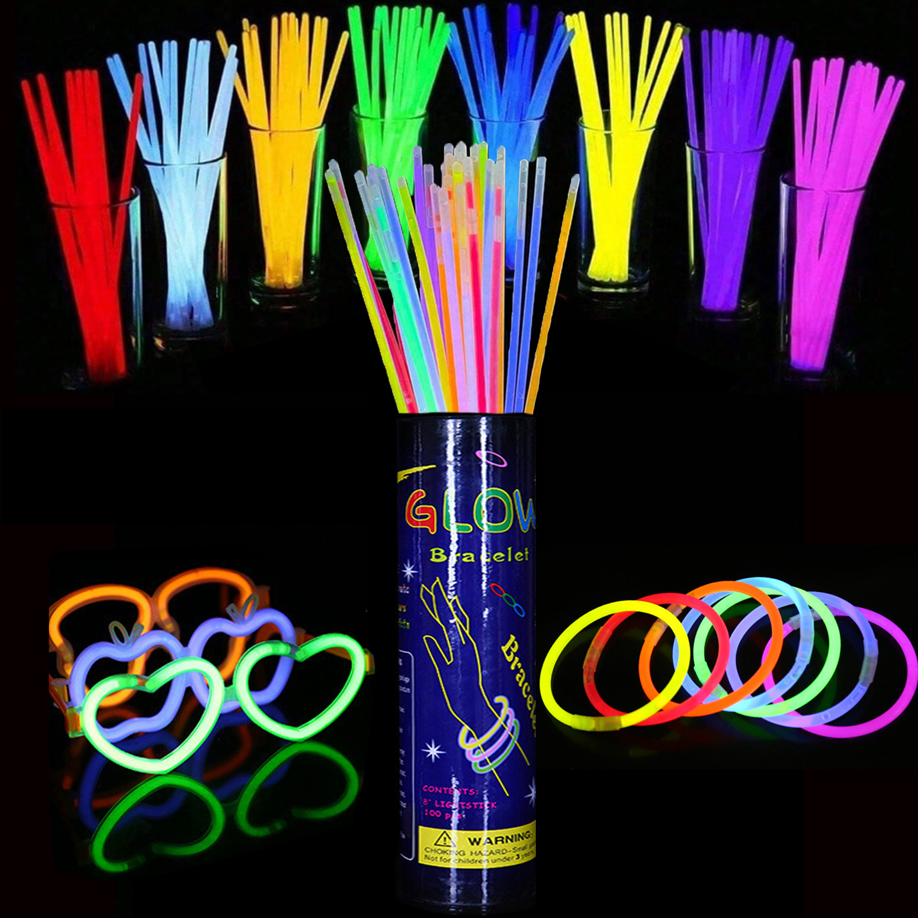 paquete de artículos para     - barras luminosas de 8 para  s de navidad y nochevieja.   para juegos de  , actividades y como recuerdos de  . colores surtidos (aleatorios)