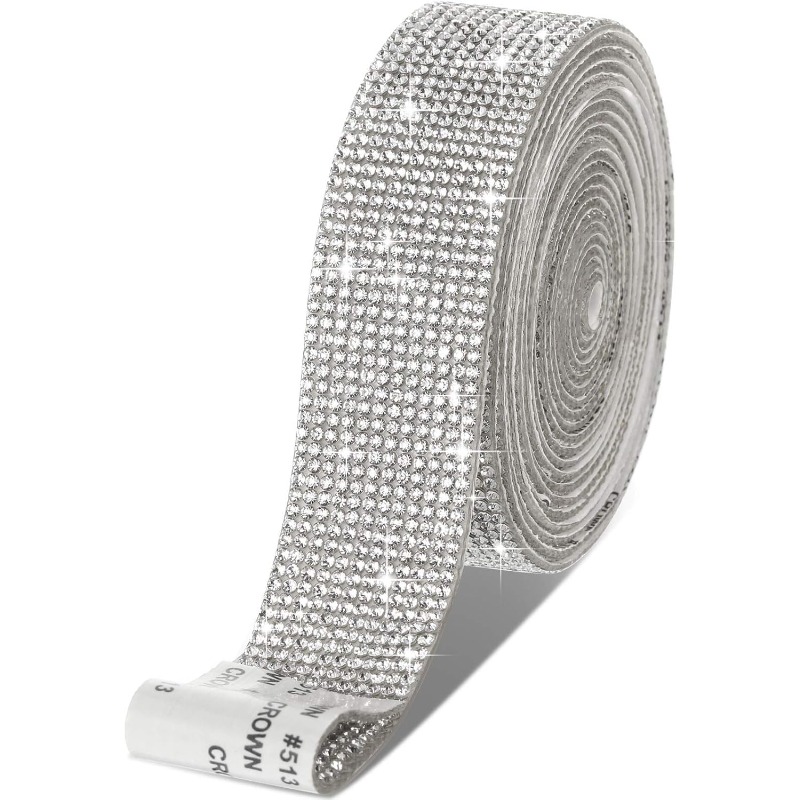 Self-adhesive Rhinestone Strip With 12 , Measuring 1 Yard Or 35.4 Inches, Featuring 2mm Ribbon Tape For Projects In Silvery