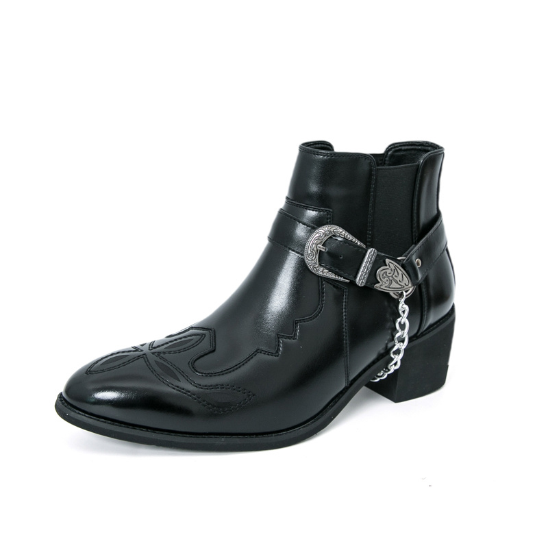 mens western cowboy motorcycle ankle boots mens chelsea  display picture 2