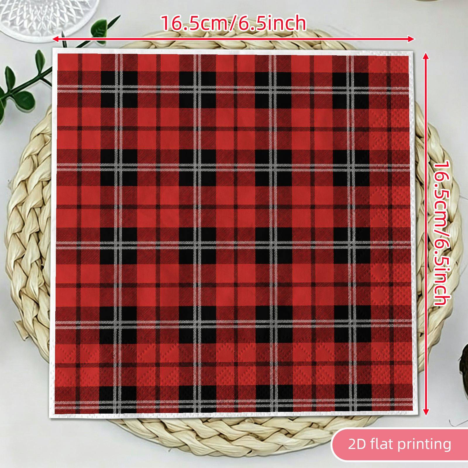 TEMU 20pcs, Red Tartan Classic Pattern Disposable Cocktail Napkins. Vibrant Colors And Exquisite Designs, Double- Layer Thickened 6.5-inch Square
