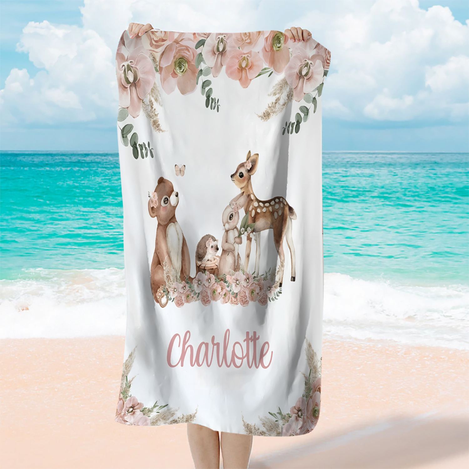 TEMU 1pc Customized Beach Towel, Personalized Cartoon Animal Pool Beach Towel, Holiday Gift Microfiber Beach Towel, Personalized Beach Towel,