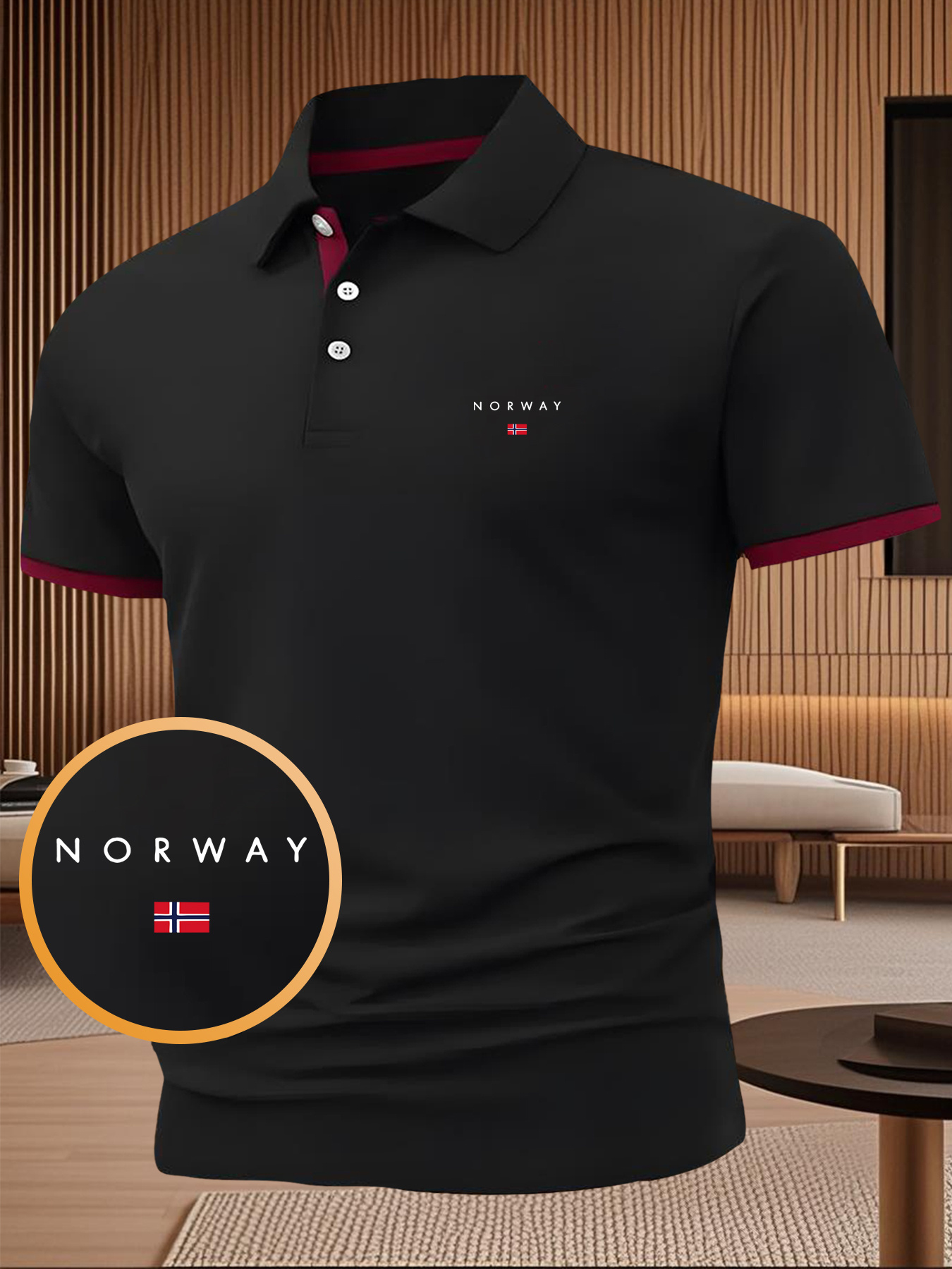 Summer Men's Letter and Flag Pattern Print Button- Shirt with Turnover Collar, Outdoor Sports Casual Business Comfortable Pique Short Sleeve Top