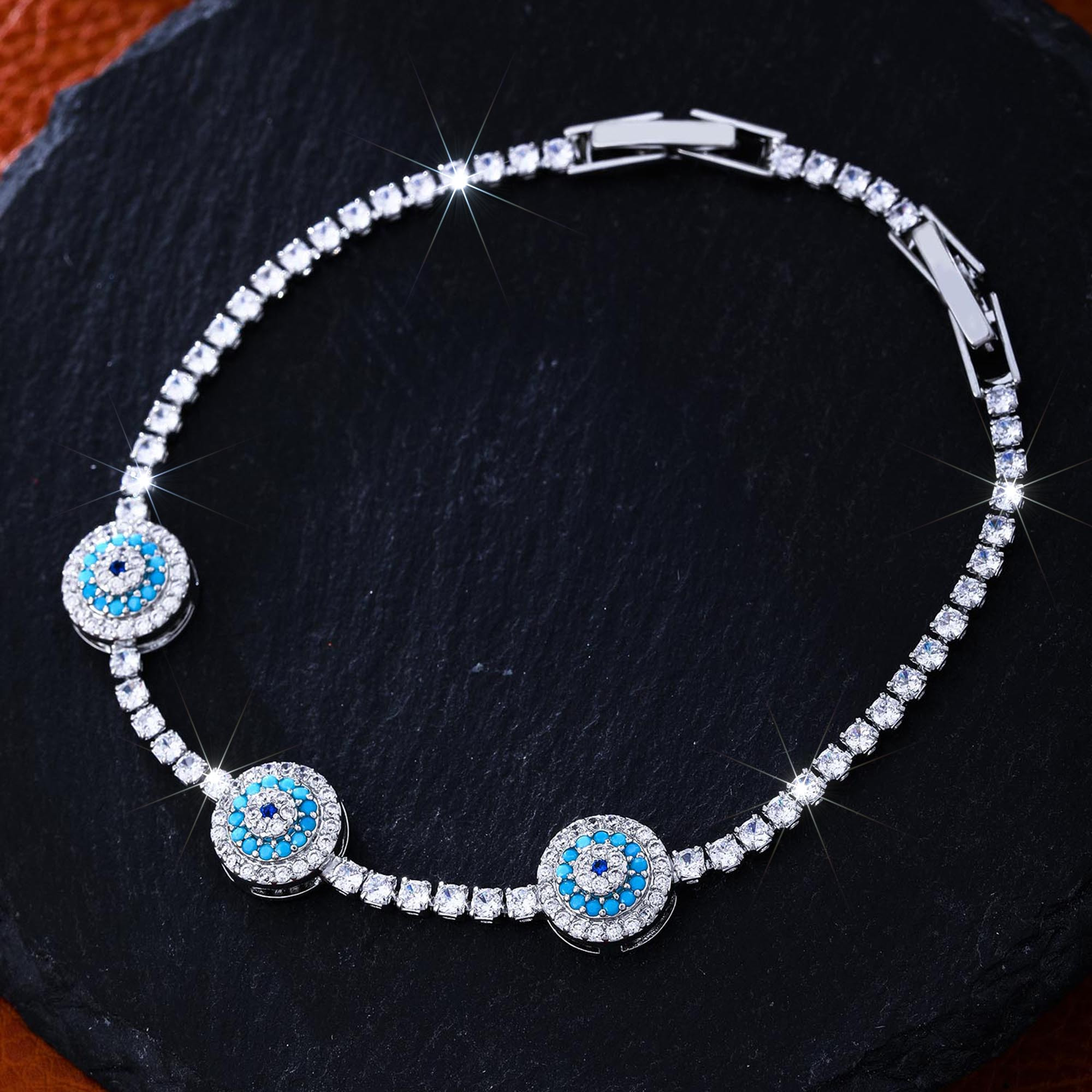 TEMU 1pc Women's Fashion , Elegant Blue Round Copper Inlaid Synthetic Zirconia, Suitable For Daily Wear And Holiday Gifting