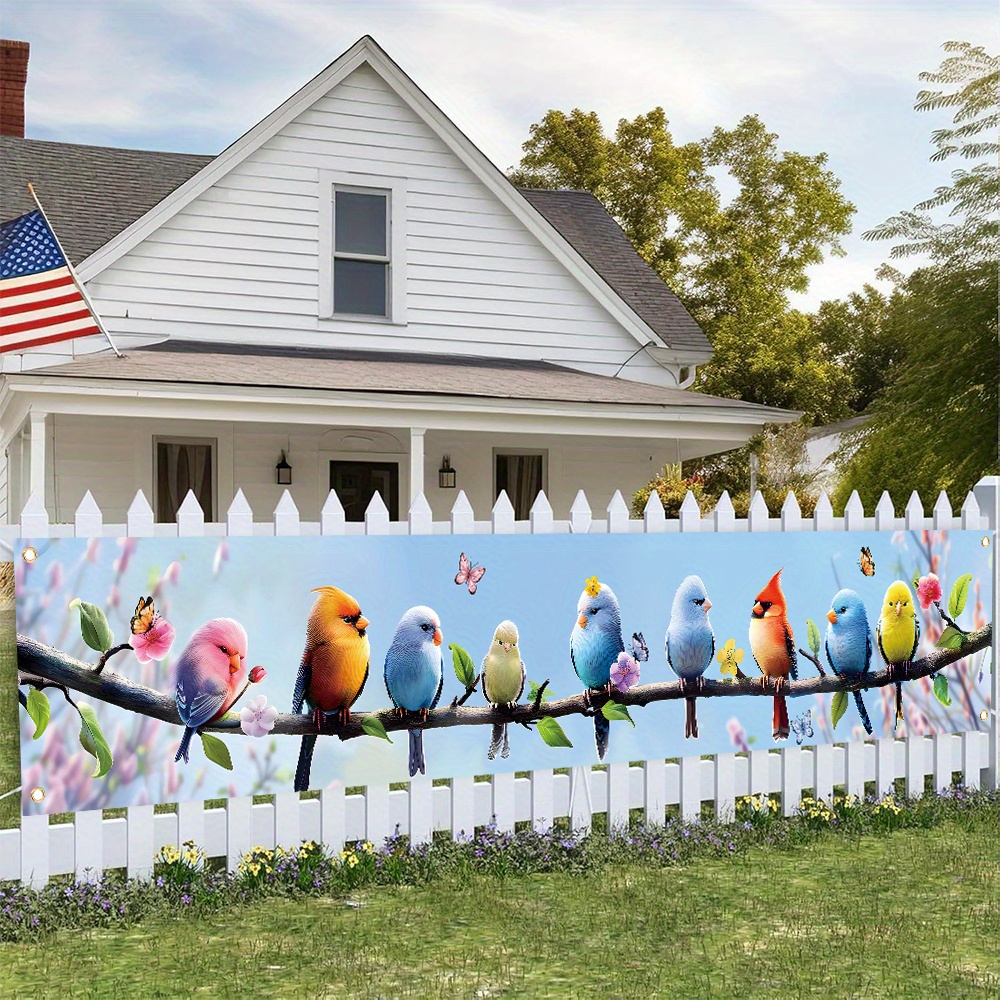 

1pc, Welcome Spring Yard Sign Banner, Polyester, Vibrant Bird Pattern, Party Banner, Suitable For Indoor Outdoor Seasonal Decorations Photo Booth Hanging Background