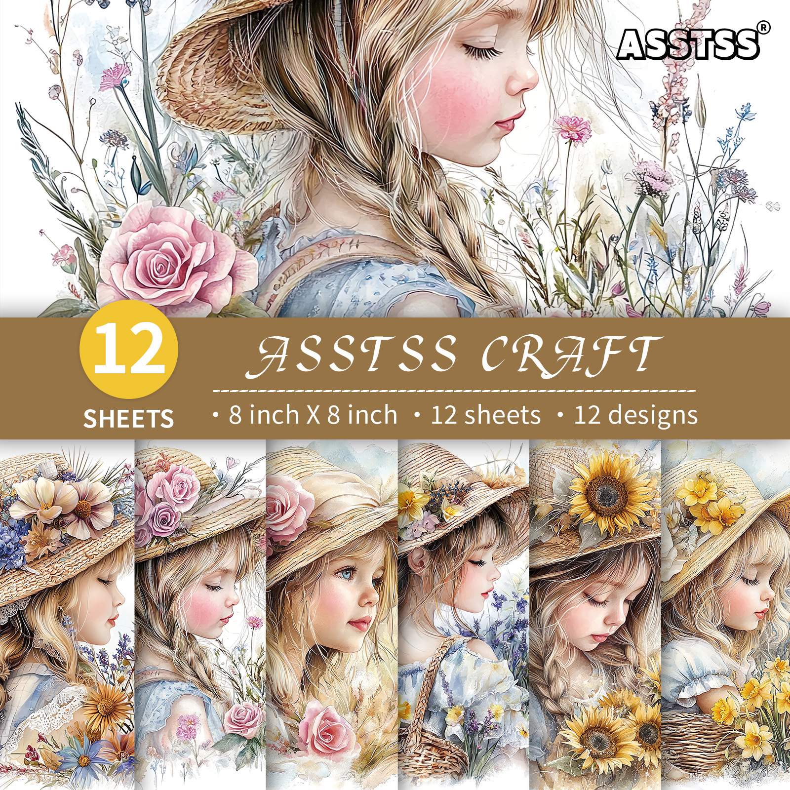 TEMU Bloc de papier de scrapbooking ASSTSS de 12 feuilles - Papier cartonné épais adapté au journaling, papier de support floral rétro vintage avec
