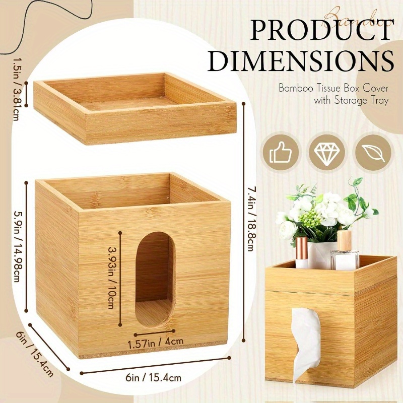 bamboo tissue box cover with storage tray 6x6x7 4 inch decorative cube organizer natural wood tissue holder for office bedroom home decor gift Product details 1
