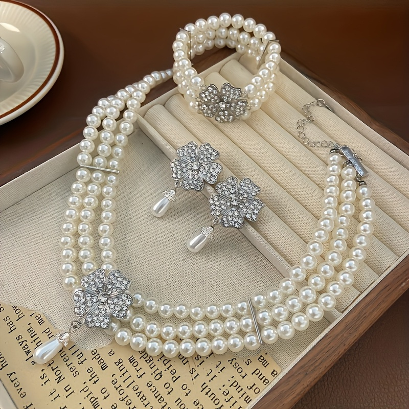 Set Gioielli Collana Perle Finte Orecchini E