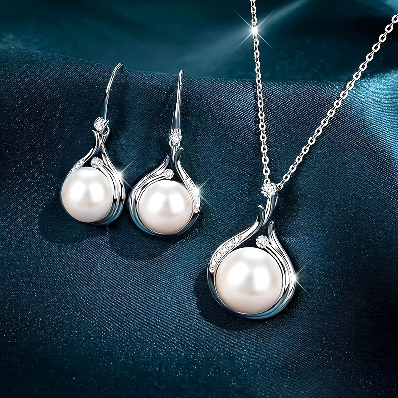 TEMU 3 piezas de de perlas, moda sencilla, pendientes, collar, , , para fiestas, recuerdo, regalo de cuentas, y , , versátil, exquisito, regalo de