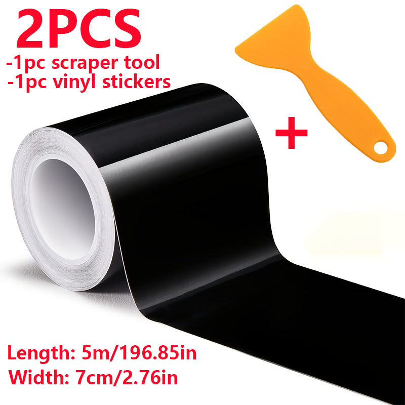 TEMU 2-pack (1 Car Sticker + 1 Squeegee Tool) Gloss Black Vinyl Sticker Tape 7cm X 4.9m, Suitable For Car Door Edges, Window Frames, Suv And