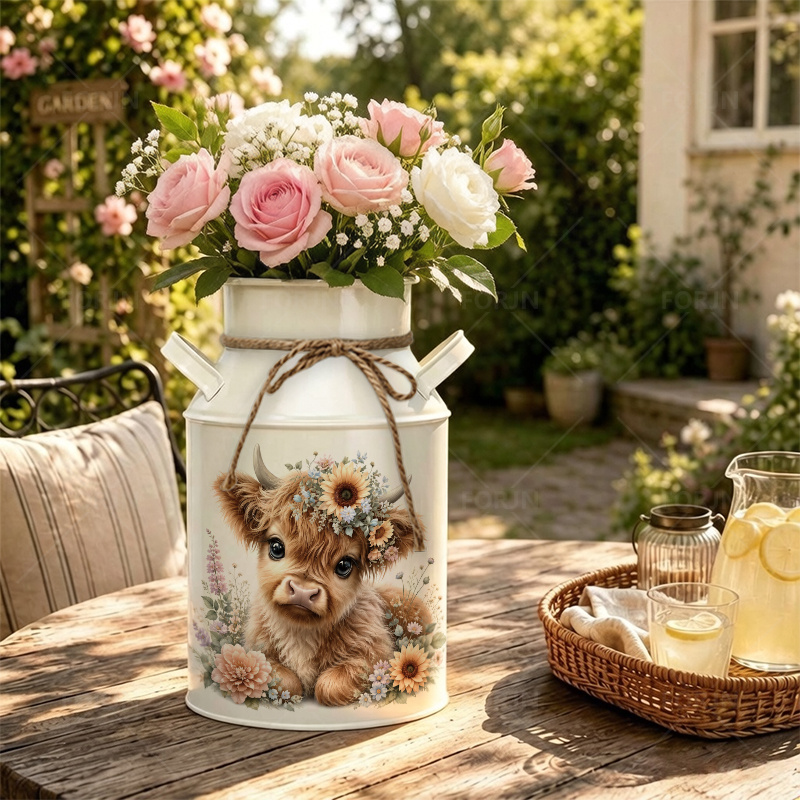 TEMU 1pc Iron Vase, Fluffy Calf With Floral Crown , Rural Style Decorations, Retro Farmhouse Style Design, Home Decoration Vases Suitable For Placing