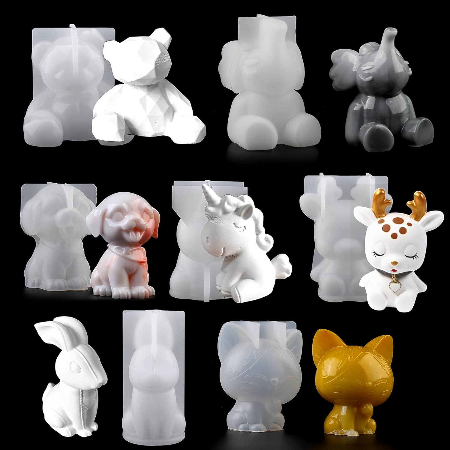 TEMU 7pcs Animal Silicone Mold Unicorn Rabbit Bear Deer Universal For Resin Plaster 3d Scented Stone Home Ornament Mother's Day Gift