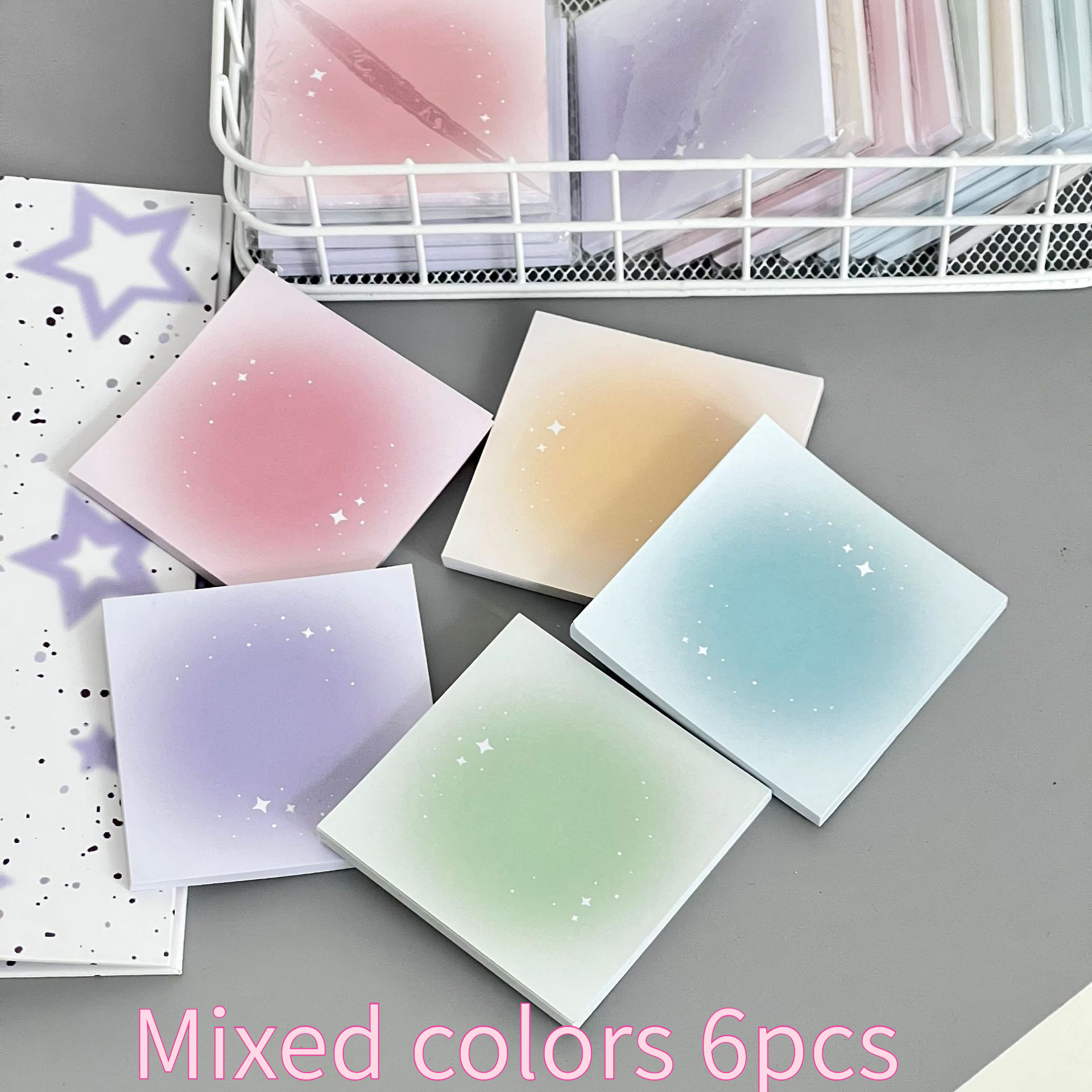 6pcs Pastel Gradient Square Notepads with Star Speckles - Tearable Non-Sticky Pages for Office, School, Journaling & Gift Wrapping - Cute Aesthetic Notebook Paper Sheets, School Supplies | Playful Design | Colorful Notes