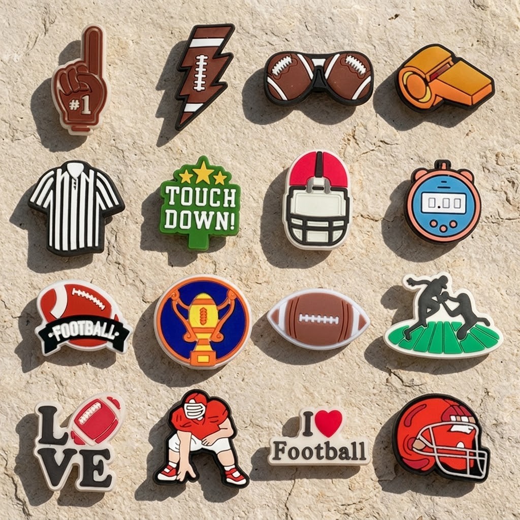 TEMU Lot de 16 breloques pour chaussures sur le thème du football américain, accessoires en PVC vifs compatibles avec la plupart des sabots et
