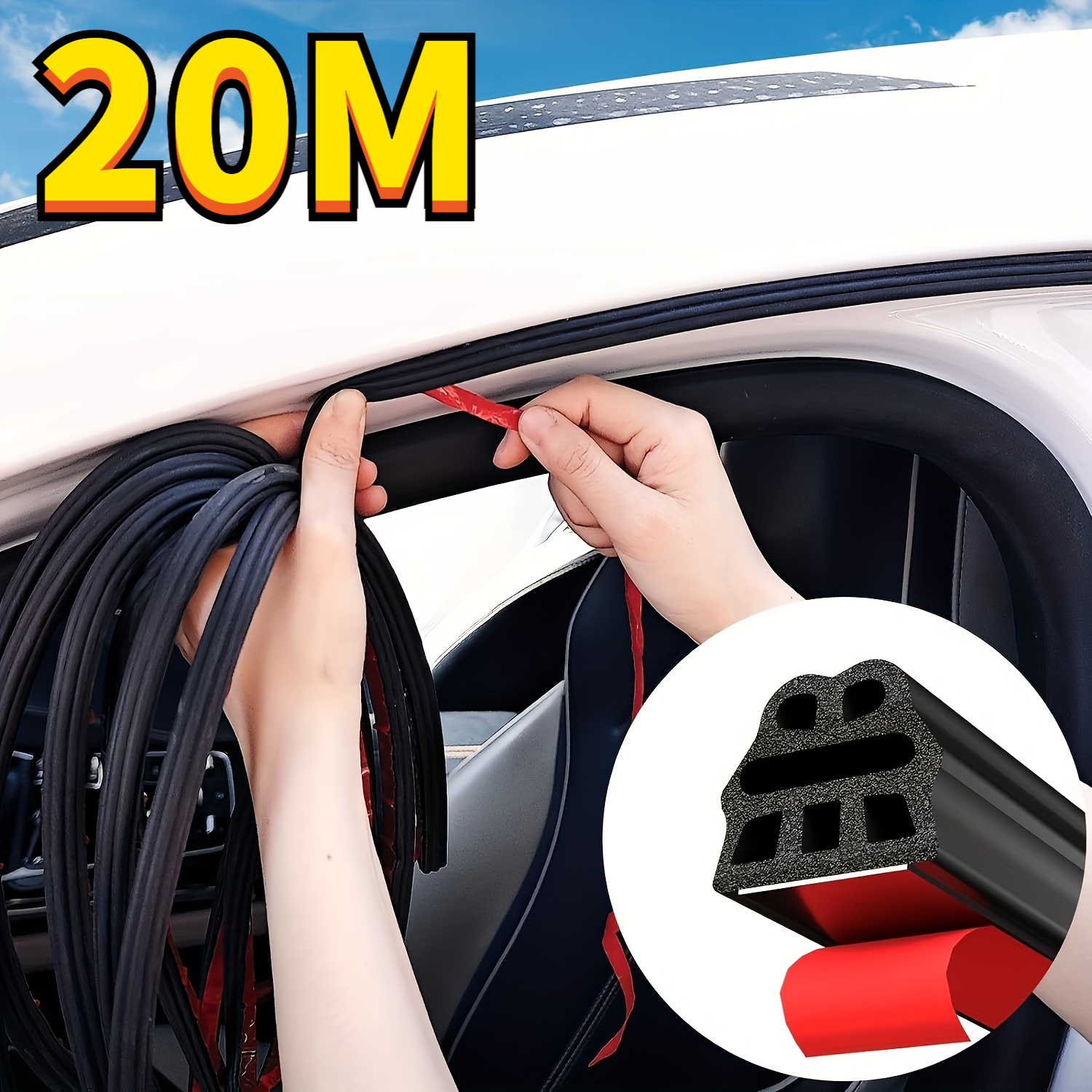 20m Universal Car Door Seal Strip | Scratch-resistant, Weatherproof, Noise Reduction, Thick Insulation, For All Vehicle Models, Rubber Material