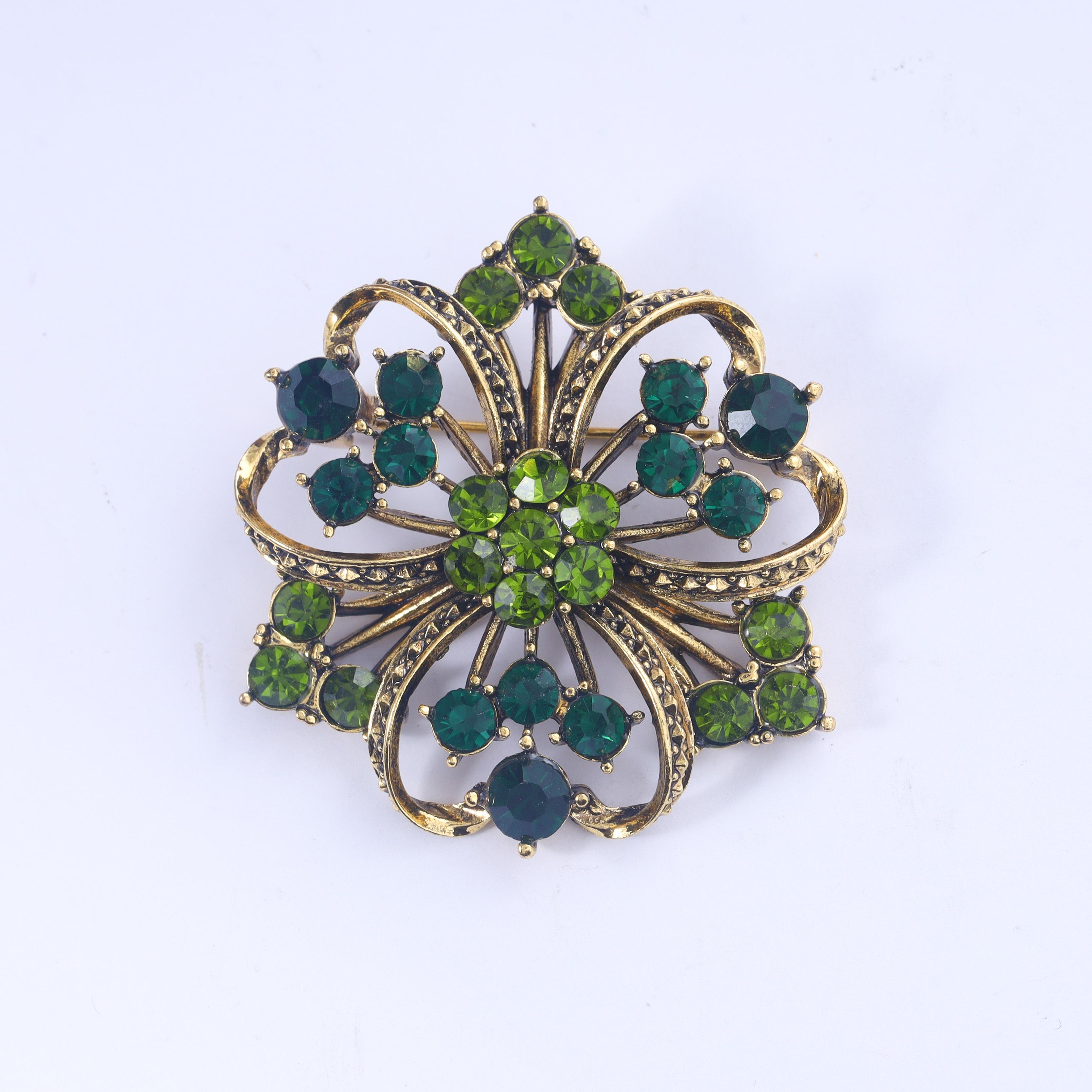 TEMU Broche retro verde con forma de y flor para mujer, accesorio de broche para abrigo y chaqueta de dama