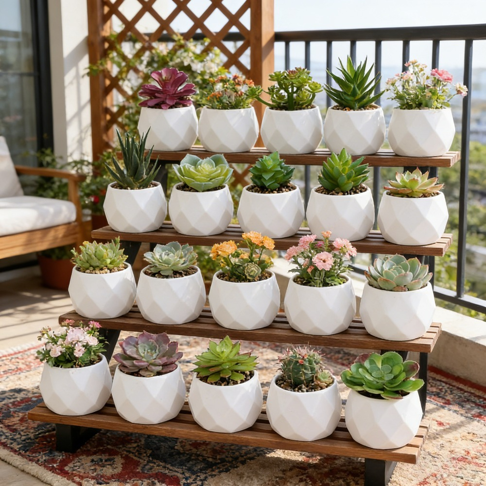 15 macetas blancas con forma de  , macetas para plantas de interior, ideales para suculentas, cactus, hierbas, mini y pequeñas, macetas decorativas redondas, macetas, macetas para ventanas, prácticas y duraderas
