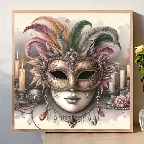elegant feather mask 5d diamond painting kit sparkling mural for craft enthusiasts 15 75x 15 75inch or 19 7x 19 7inch handmade decoration vivid mural paintings detailed design