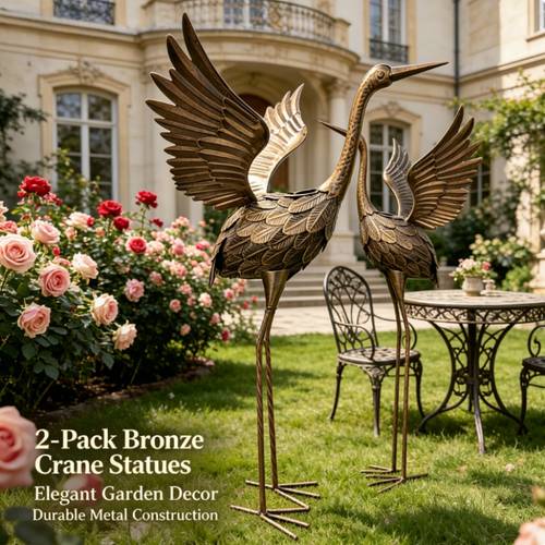 2 Pack Outdoor Garden Crane Ornaments Scenic Area Landscaping Iron Animal Decoration Crafts, Garden Decoration Crane Statues, Metal Crane Garden Sculptures, Vertical Garden Sculptures And Courtyard Decoration Outdoor Sculptures