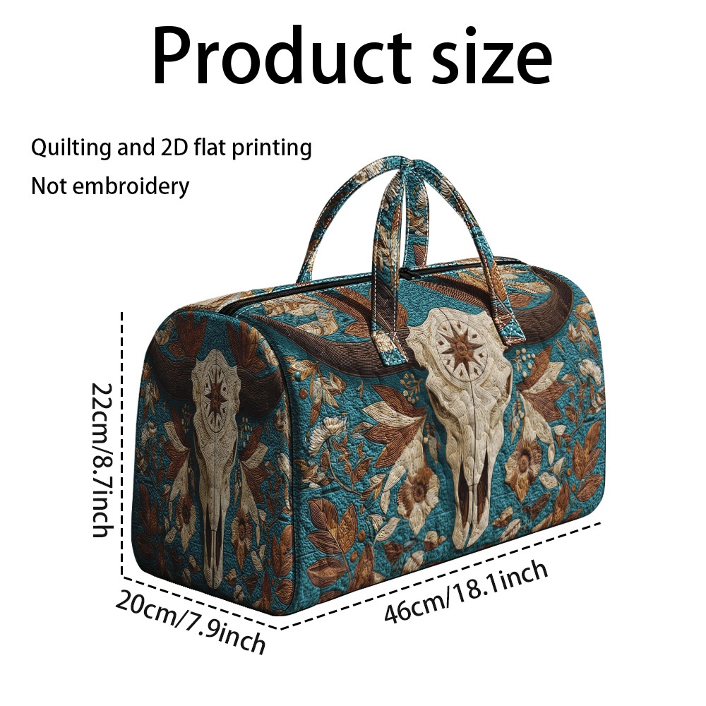 TEMU 2d Flat Printing And 1pc Western With Flowers Print Polyester Quilted Bag, Fashionable Large Tote For Weekend Travel